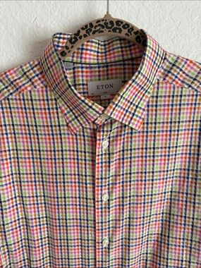 Eton Multicolor Check Cotton Dress Shirt — White, Blue, Pink, Yellow, Green